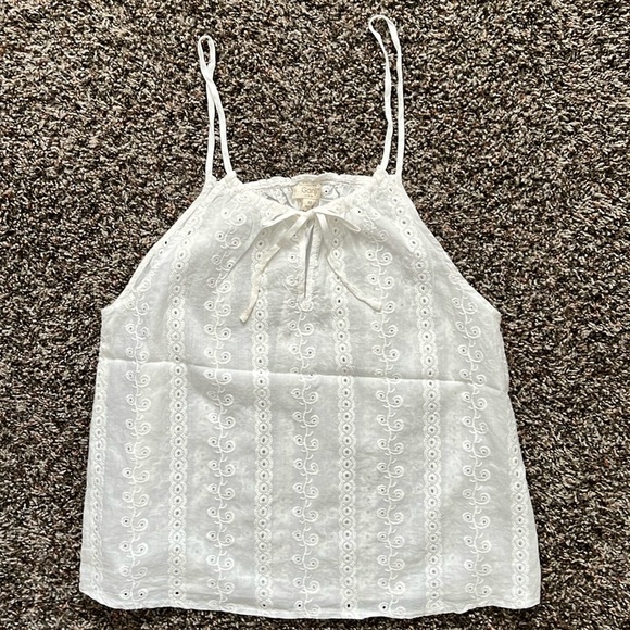 Ganji White Bohemian Lace Halter Style Tank Top, Size Medium, w/ Bow, Sheer - Picture 3 of 11